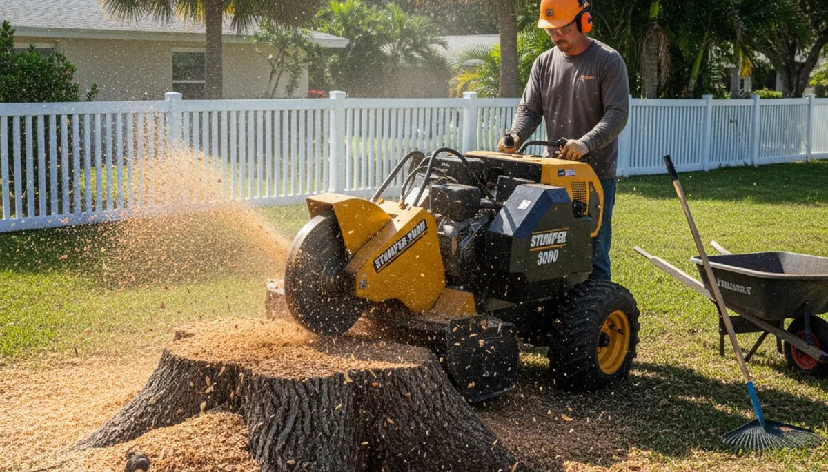 Professional stump grinding removing tree stumps in Bokeelia, FL by Cape Coral tree removal experts