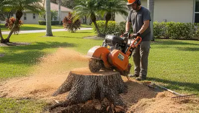 Professional stump grinding service removing tree stumps in Estero, FL near Cape Coral homes