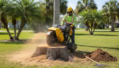 Stump grinding service removing tree stump in North Fort Myers, FL by Cape Coral tree removal professionals