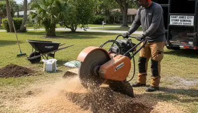 Professional stump grinding removing tree stumps in Saint James City, FL by Cape Coral tree service experts