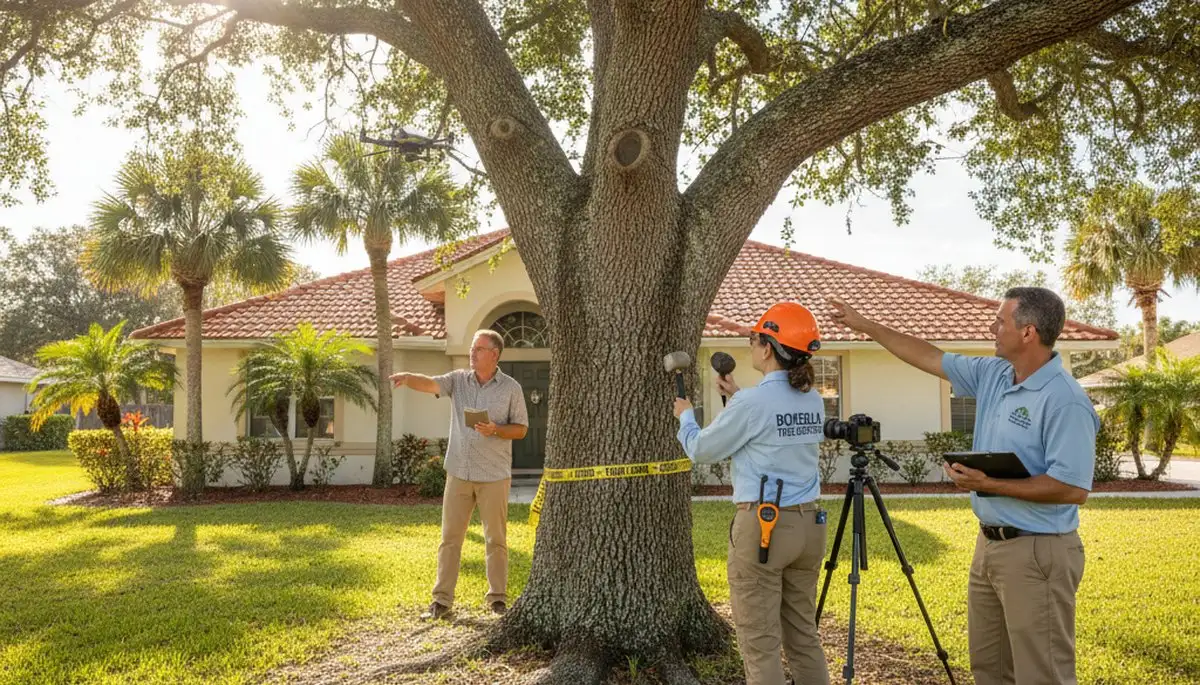 Certified arborist performing tree health assessment for homeowners in Bokeelia, near Cape Coral FL