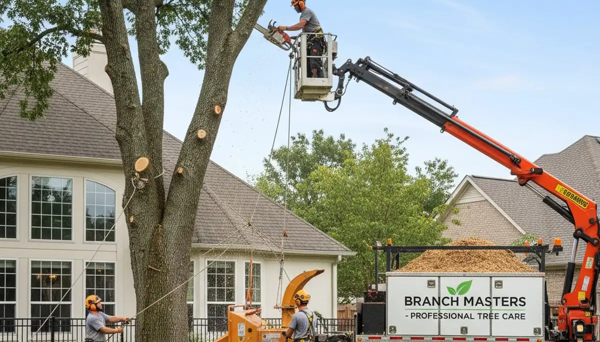 Professional tree removal crew working safely in Cape Coral, FL yard