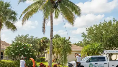 Professional tree removal service in Cape Coral FL safely cutting and hauling large oak tree