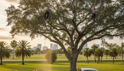 Professional tree removal service in Cape Coral FL safely cutting and clearing large oak tree