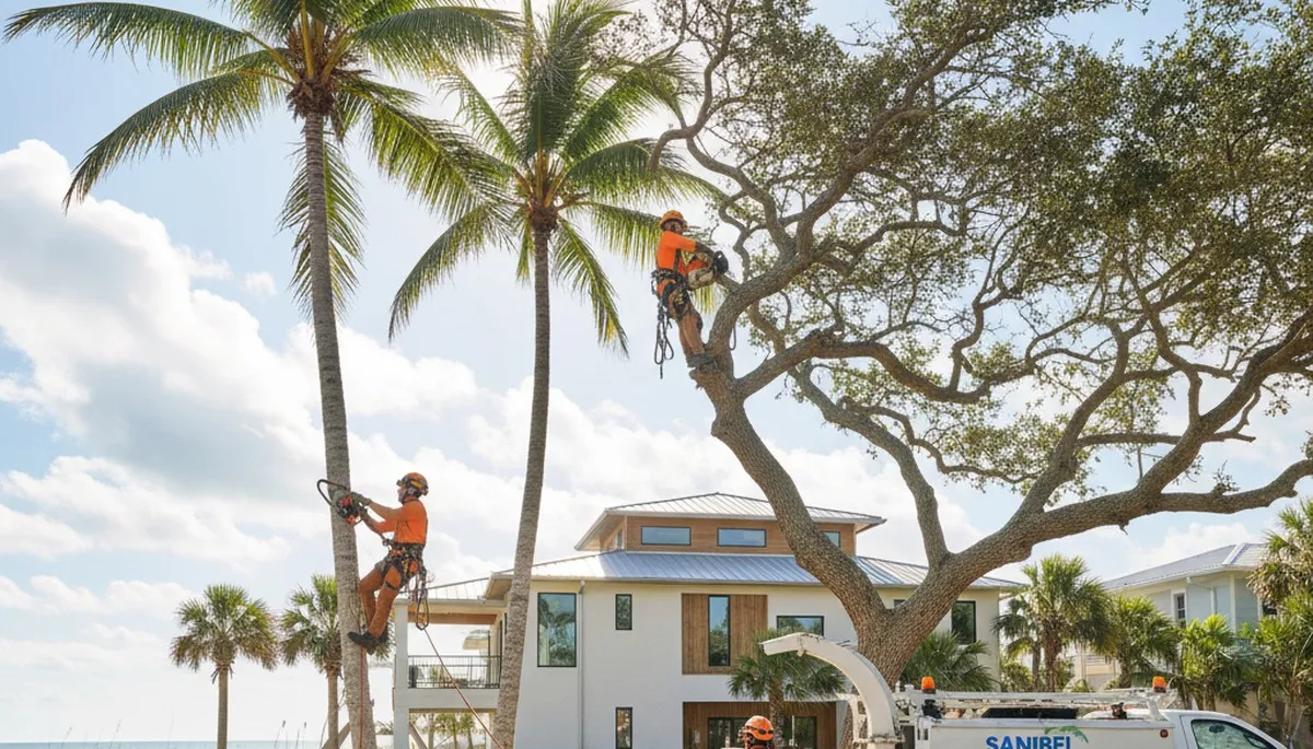 Professional tree removal service in Cape Coral FL safely clearing large trees from residential yard