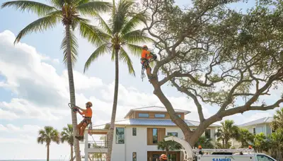 Professional tree removal service in Cape Coral FL safely clearing large trees from residential yard